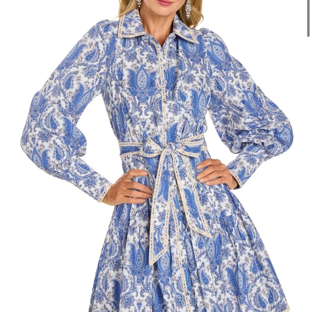 Blue and White Tiered Ruffled A-Line Dress